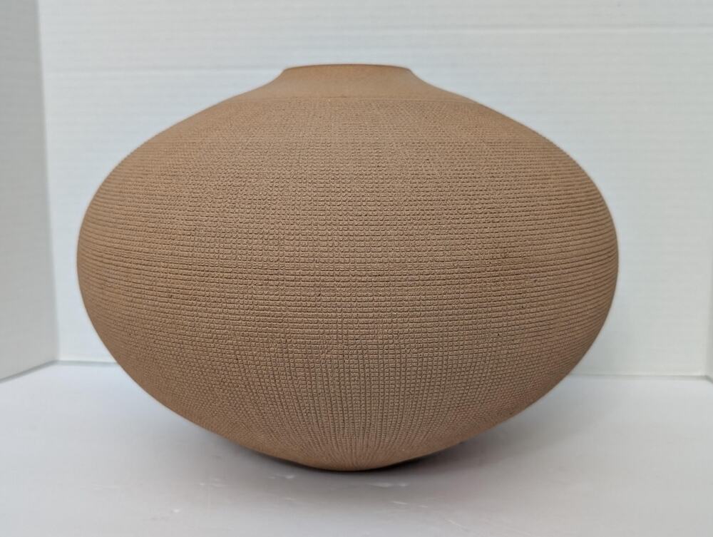 Renee Margolin Studio Pottery Vase Textured Waffle Sphere Ceramic Art Piece